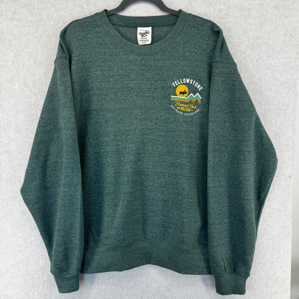 Yellowstone National Park Sweatshirt Green Heather Moose Medium Pacific & Co